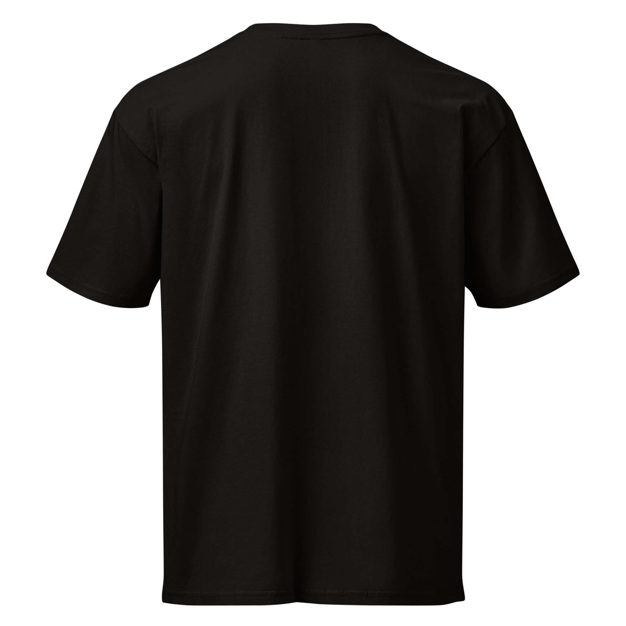 Back view of men's premium short sleeve tee in black, showcasing its clean design and comfortable fit.